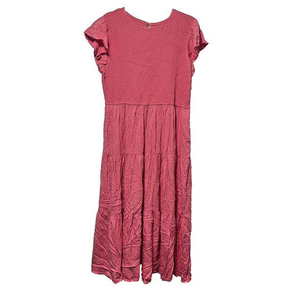 ZESICA Women's Flutter Short Sleeve Elastic Waist Tiered Midi Dress Pink Sz XXL - Picture 1 of 7